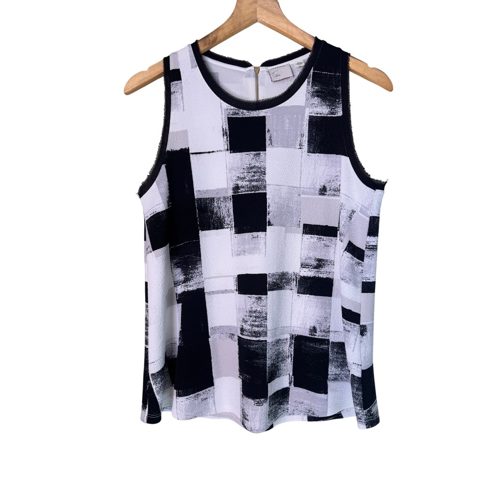 Anthropologie Postmark Black White Abstract Geometric Fringe Shell Top Medium